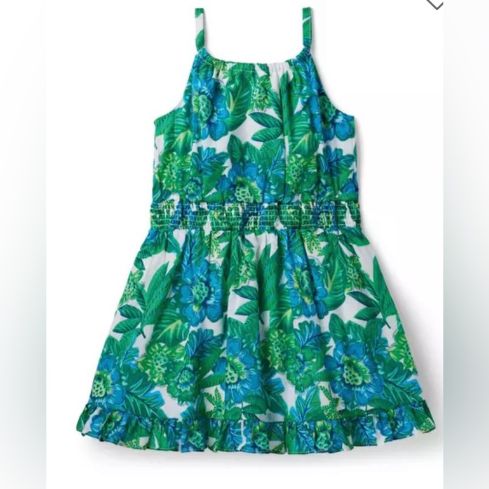 Janie and Jack Green & Blue Floral Smocked-waist Girls Sundress, size 8